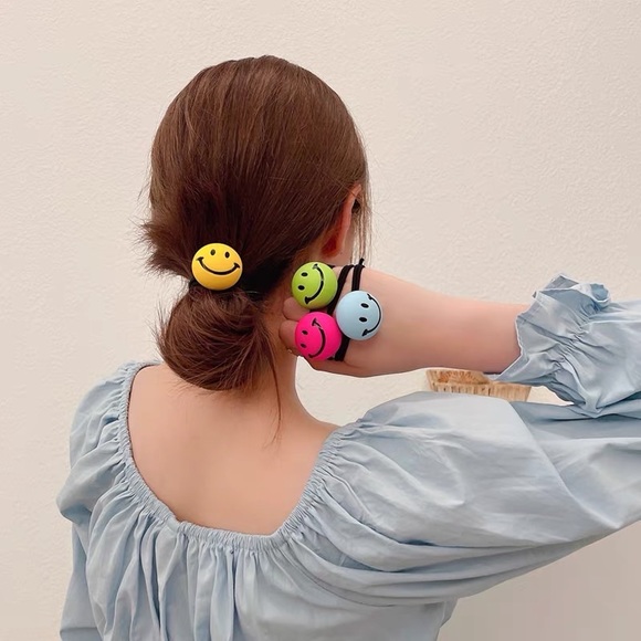 Yellow Smile Face Rubber Band for Hair - Picture 4 of 4